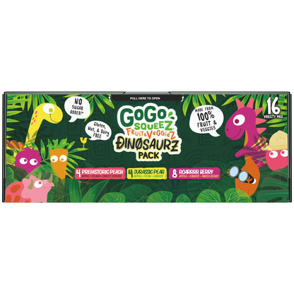 GoGo squeeZ FruitZ & VeggieZ Dino Pear Peach Carrot Applesauce Pouches, 3.2 oz (16 Pack)