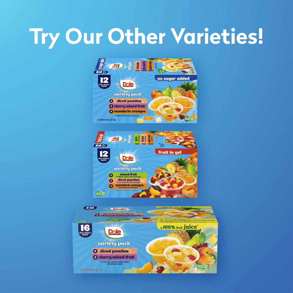 Dole Fruit Bowls Peaches, Mandarin Oranges, Cherry Mixed Fruit in 100% Fruit Juice, 4 oz (12 Pack)