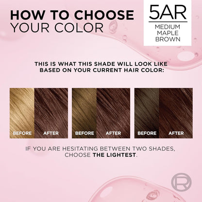 L'Oreal Paris Excellence Crème Permanent Hair Dye, Triple Care Hair Color with Hyaluronic Acid for 100% Gray Coverage, 5AR Medium Maple Brown, 1 Kit (Packaging May Vary)