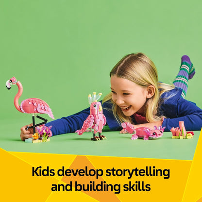 LEGO Creator 3 in 1 Wild Animals: Pink Flamingo Animal Building Toy - Playset with 3 Build Options, Pink Flamingo, Cockatoo, or Axolotl - Learning Toy for Kids, Ages 8+ - 31170
