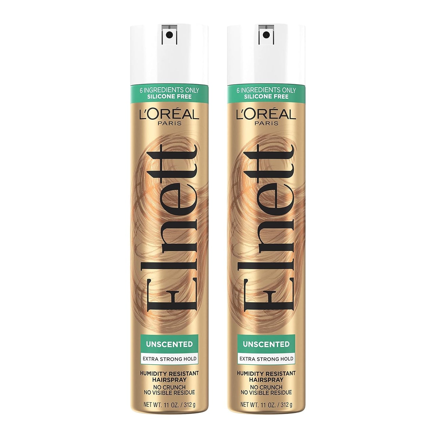 L'Oreal Paris Elnett Unscented Hairspray, up to 72-Hour Extra Strong Hold Formula with Humidity Resistant Frizz Control, Hairspray with Soft, Brushable Finish, 11 oz, 2 Pack