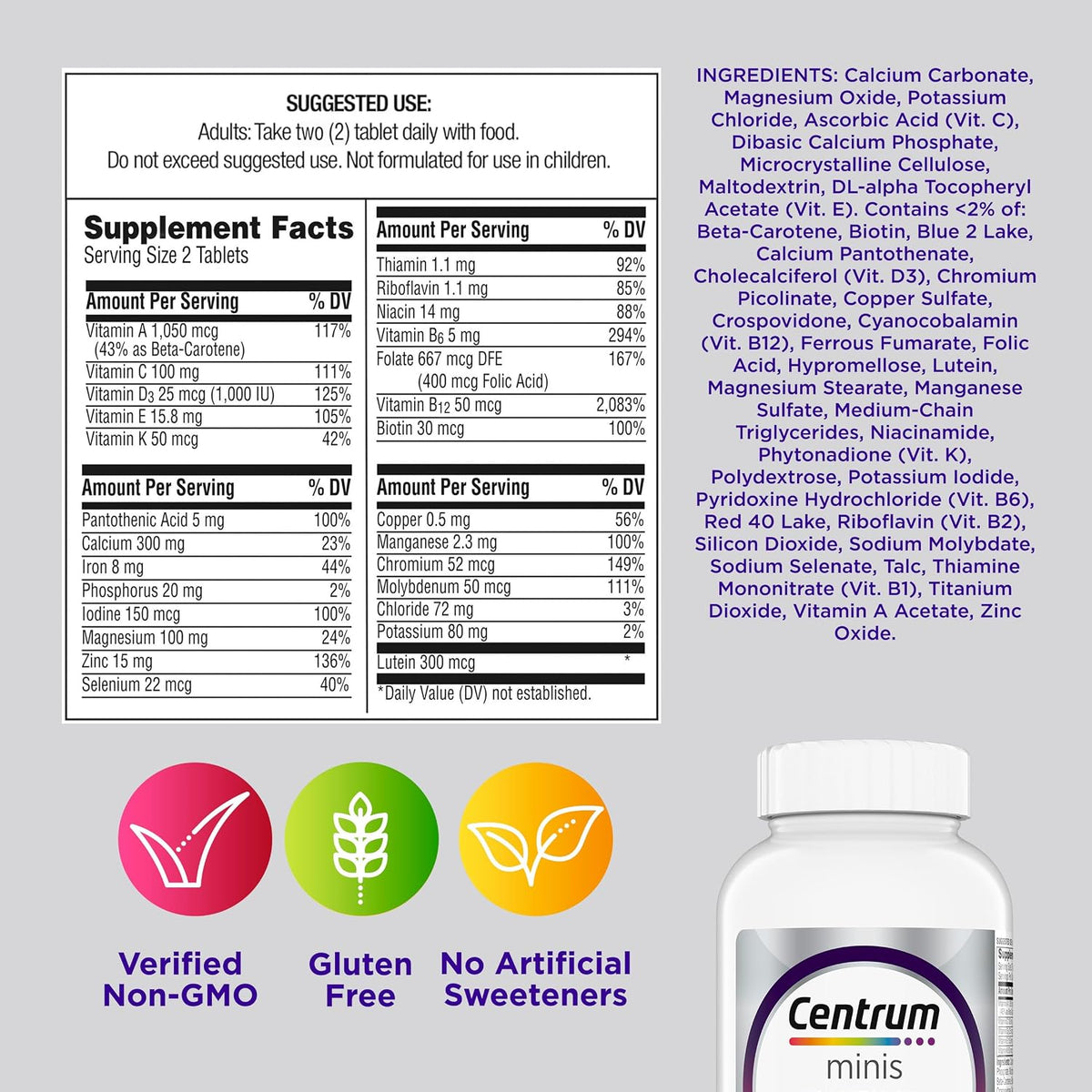 Centrum Minis Silver Women's Multivitamin, Women 50 and Over, 280 Tablets
