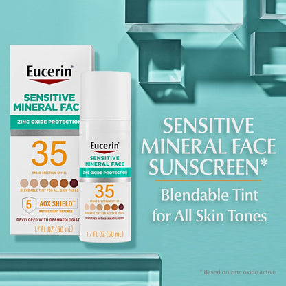 Eucerin Tinted Sensitive Mineral Face Sunscreen Lotion, SPF 35, 1.7 Fl Oz (Pack of 12)