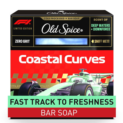 Old Spice Bar Soap for Men, F1 Collection, Cold Pressed with Zero Grit, Fast Track to Freshness, Made with Natural Oils & Plant Based Cleanser, Coastal Curves with Deep Waters & Downforce Scent, 5 oz