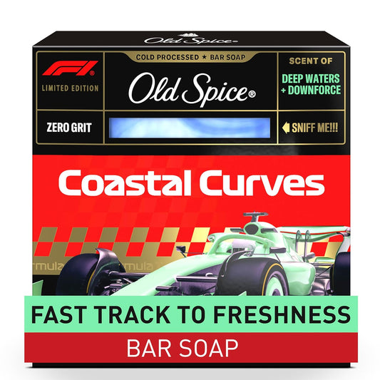 Old Spice Bar Soap for Men, F1 Collection, Cold Pressed with Zero Grit, Fast Track to Freshness, Made with Natural Oils & Plant Based Cleanser, Coastal Curves with Deep Waters & Downforce Scent, 5 oz