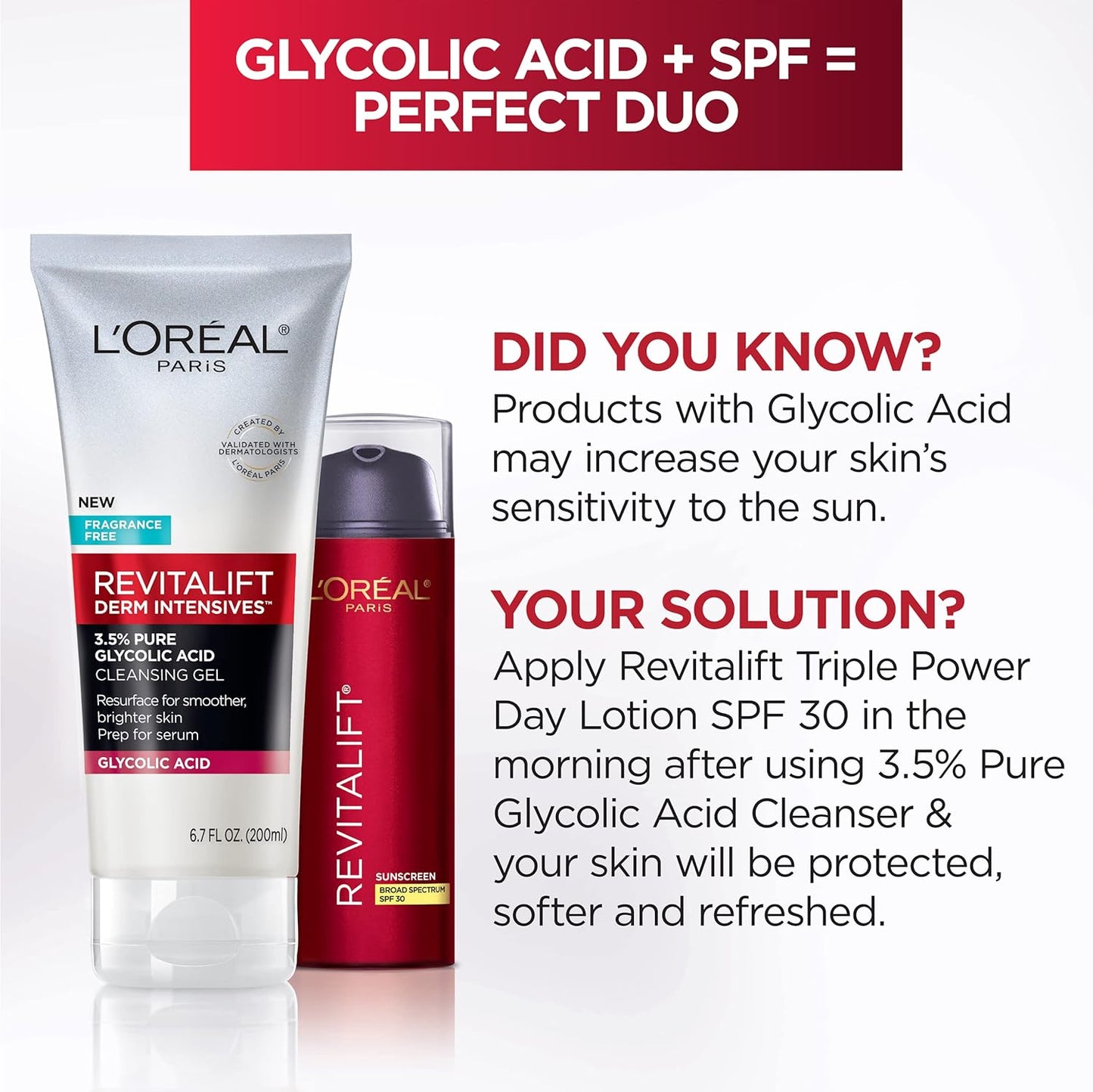 L'Oreal Paris Revitalift 3.5% Pure Glycolic Acid Brightening Cleansing Gel wth Salicylic Acid 6.7 fl oz,(Pack of 2)