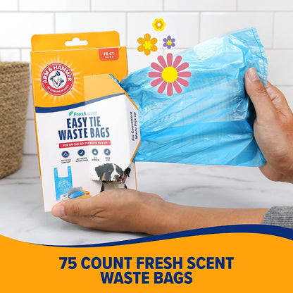 ARM & HAMMER 71041 Easy-Tie Waste Bags, Blue, 75 Count - Pack of 4