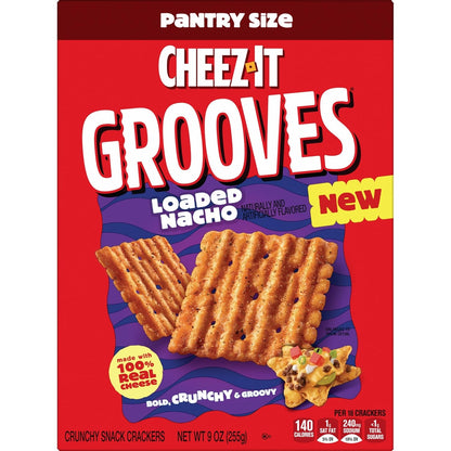 Cheez-It Grooves Crunchy Snack Crackers, Lunch Snacks, Pantry Size, Loaded Nacho, 9oz Box (1 Box)
