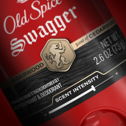 Old Spice Antiperspirant Deodorant for Men, 24/7 Sweat & Odor Protection, 24/7 Lasting Freshness, Invisible Solid, Swagger with Cedarwood Scent, 2.6 oz (Pack of 2)