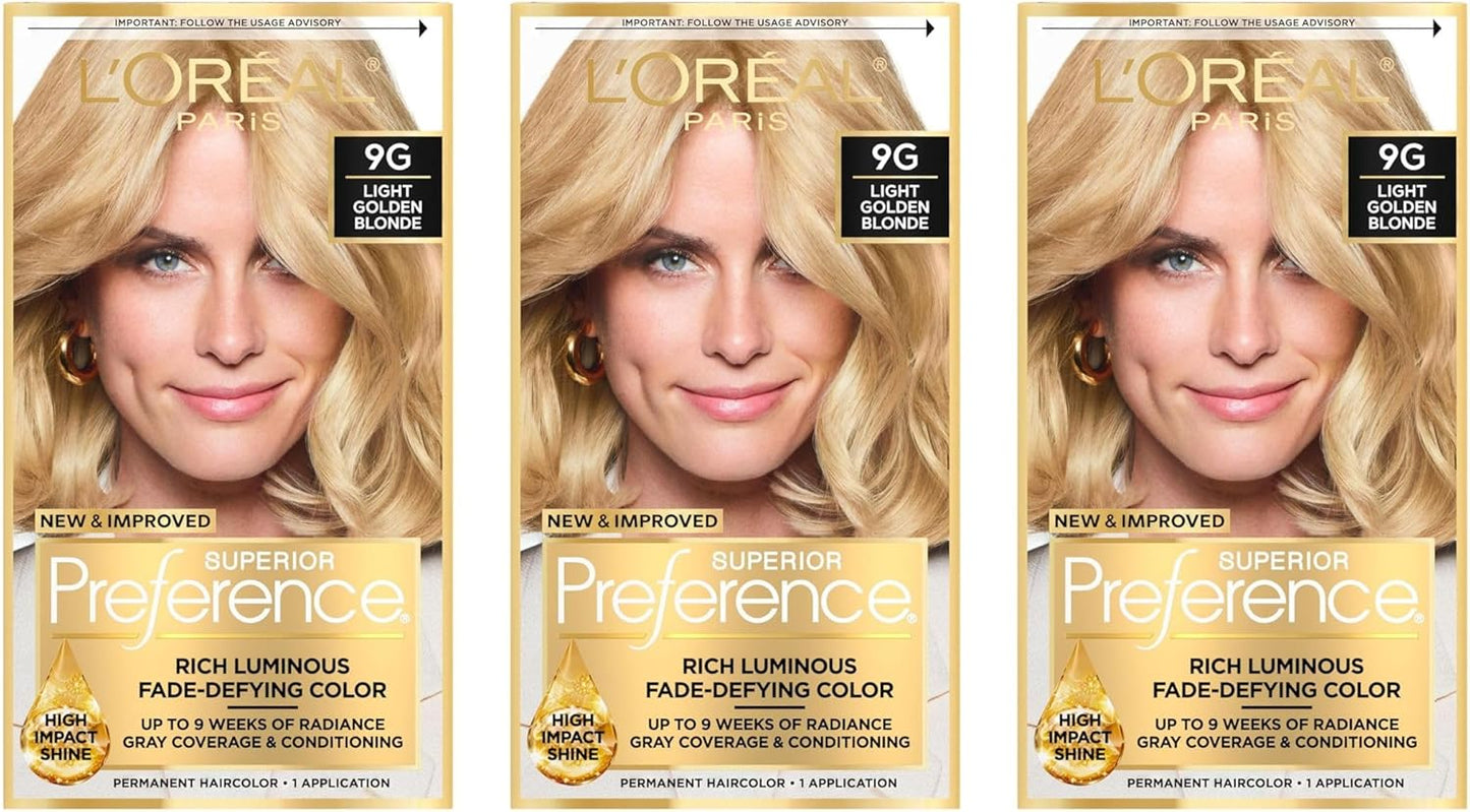 L’Oreal ParisSuperior Preference Rich Luminous Conditioning Colorant, Level 3 Permanent, Light Golden Blonde/Warmer 9G (Pack of 3)
