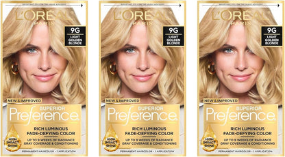 L’Oreal ParisSuperior Preference Rich Luminous Conditioning Colorant, Level 3 Permanent, Light Golden Blonde/Warmer 9G (Pack of 3)