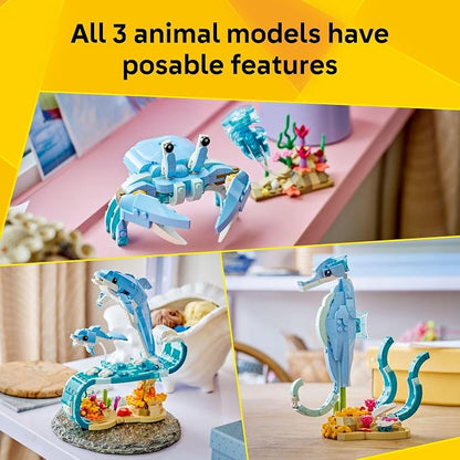 LEGO Creator 3 in 1 Sea Animals: Beautiful Dolphins Building Toy for Girls, Boys, & Kids, Ages 8+ - Gift for Birthdays - Build a Dolphin, Seahorse, or Crab Animal Figure - 31385