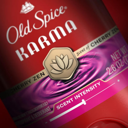 Old Spice Antiperspirant Deodorant for Men, 24/7 Sweat & Odor Protection, 24/7 Signature Scent & Lasting Freshness, Invisible Solid, Karma with Cherry Spice, Black Pepper, & Sandalwood Scent, 2.6 oz