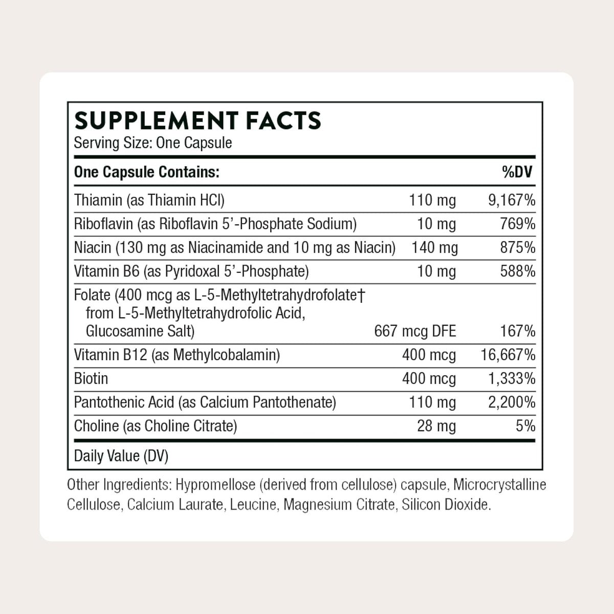 Thorne Basic B Complex, 8 Active B Vitamins & Choline, 60 Capsules