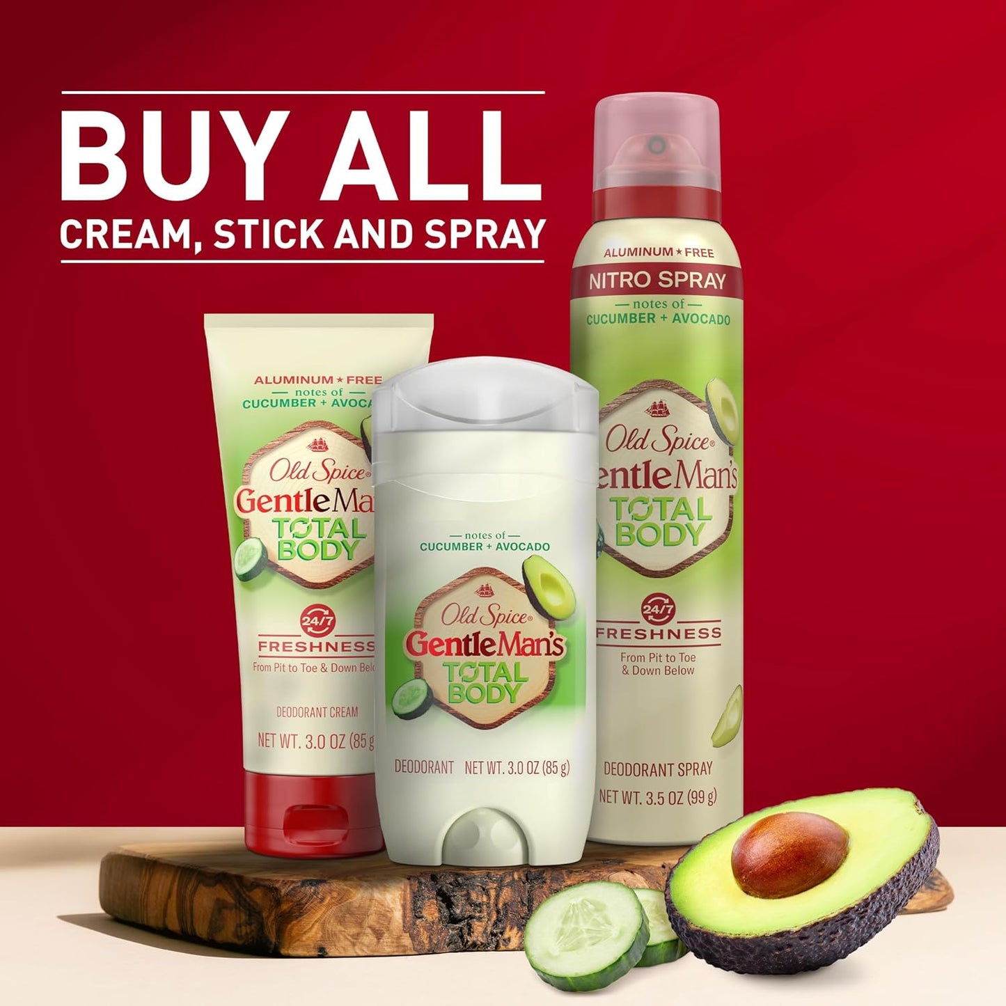Old Spice Whole Body Deodorant Cream for Men, Aluminum Free, Cucumber + Avocado Scent, 24/7 Odor Protection, 24/7 Lasting Freshness, Dermatologist Tested, Gentle on Skin, Safe to Use All Over, 3.0 oz