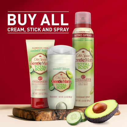 Old Spice Whole Body Deodorant Cream for Men, Aluminum Free, Cucumber + Avocado Scent, 24/7 Odor Protection, 24/7 Lasting Freshness, Dermatologist Tested, Gentle on Skin, Safe to Use All Over, 3.0 oz