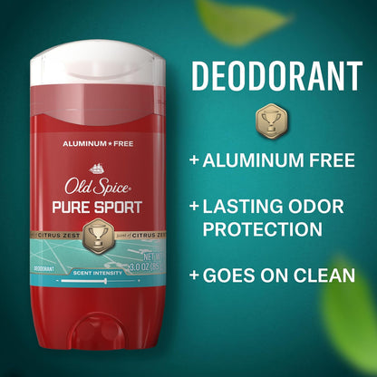 Old Spice Aluminum Free Deodorant for Men, 24/7 Odor Protection, 24/7 Freshness & Lasting Scent, Pure Sport with Citrus Zest Scent, 3 oz