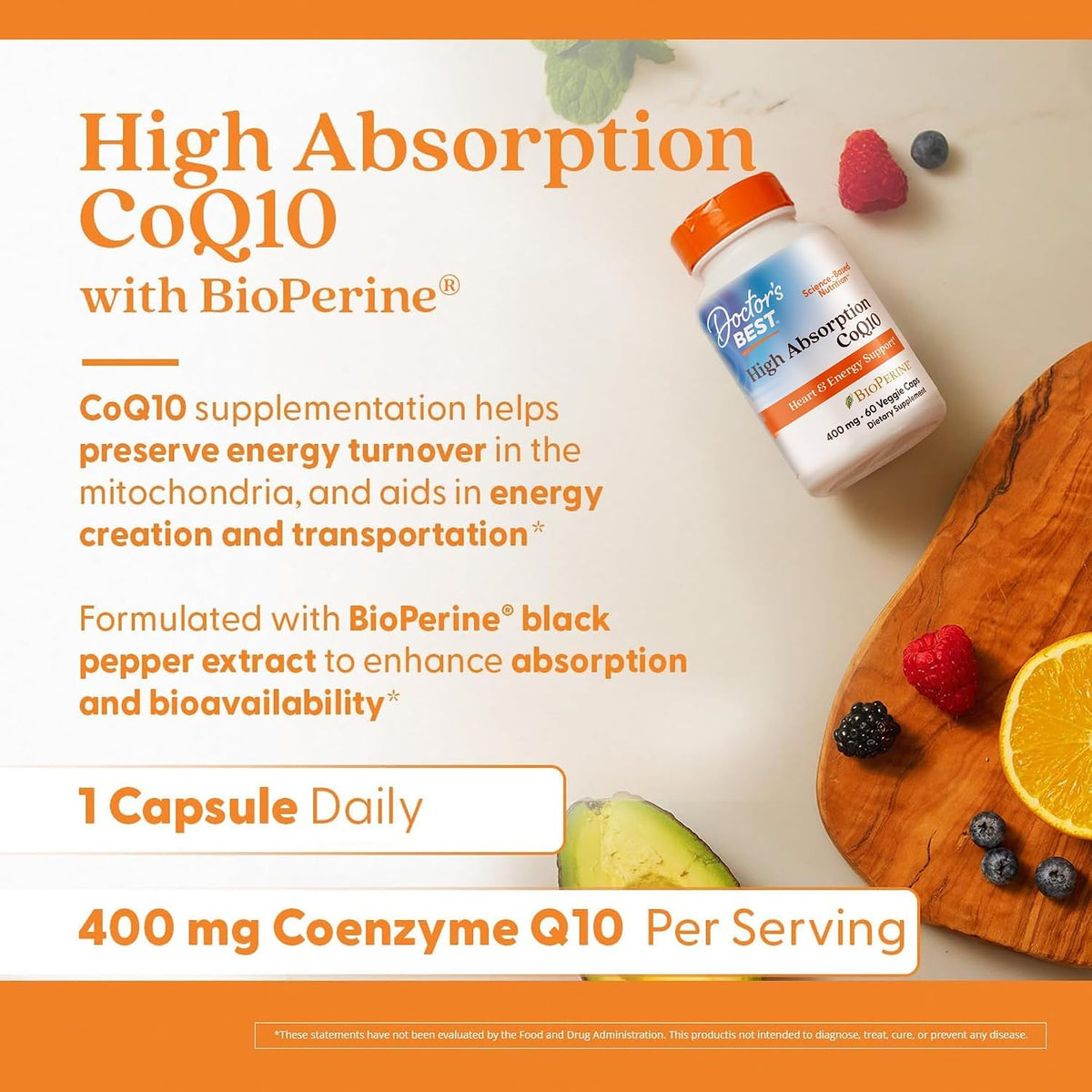 Doctor's BEST High Absorption CoQ10 400mg with BioPerine, 60 Veg Capsules
