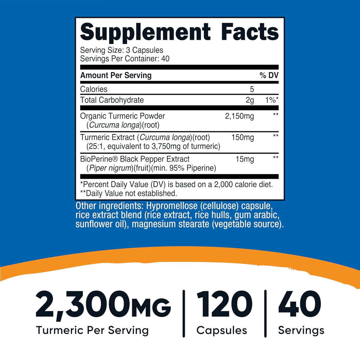 Nutricost Turmeric Curcumin with BioPerine, 2300mg, 120 Capsules, GMO-Free