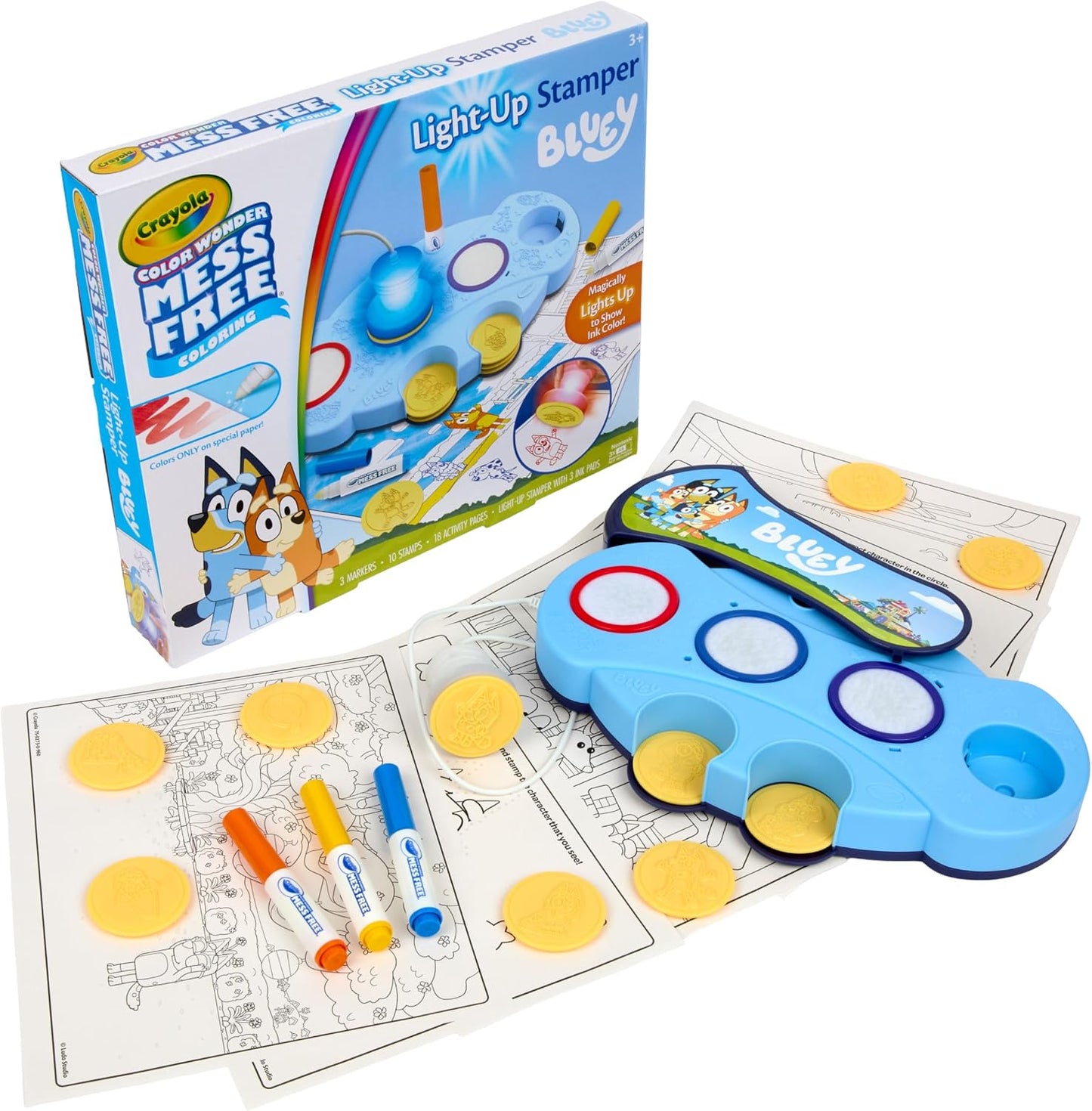 Crayola Magic Light Up Bluey Stamper Art Set, Toddler Mess Free Coloring & Stamping Kit, Bluey Toys, Gifts for Ages 3, 4, 5