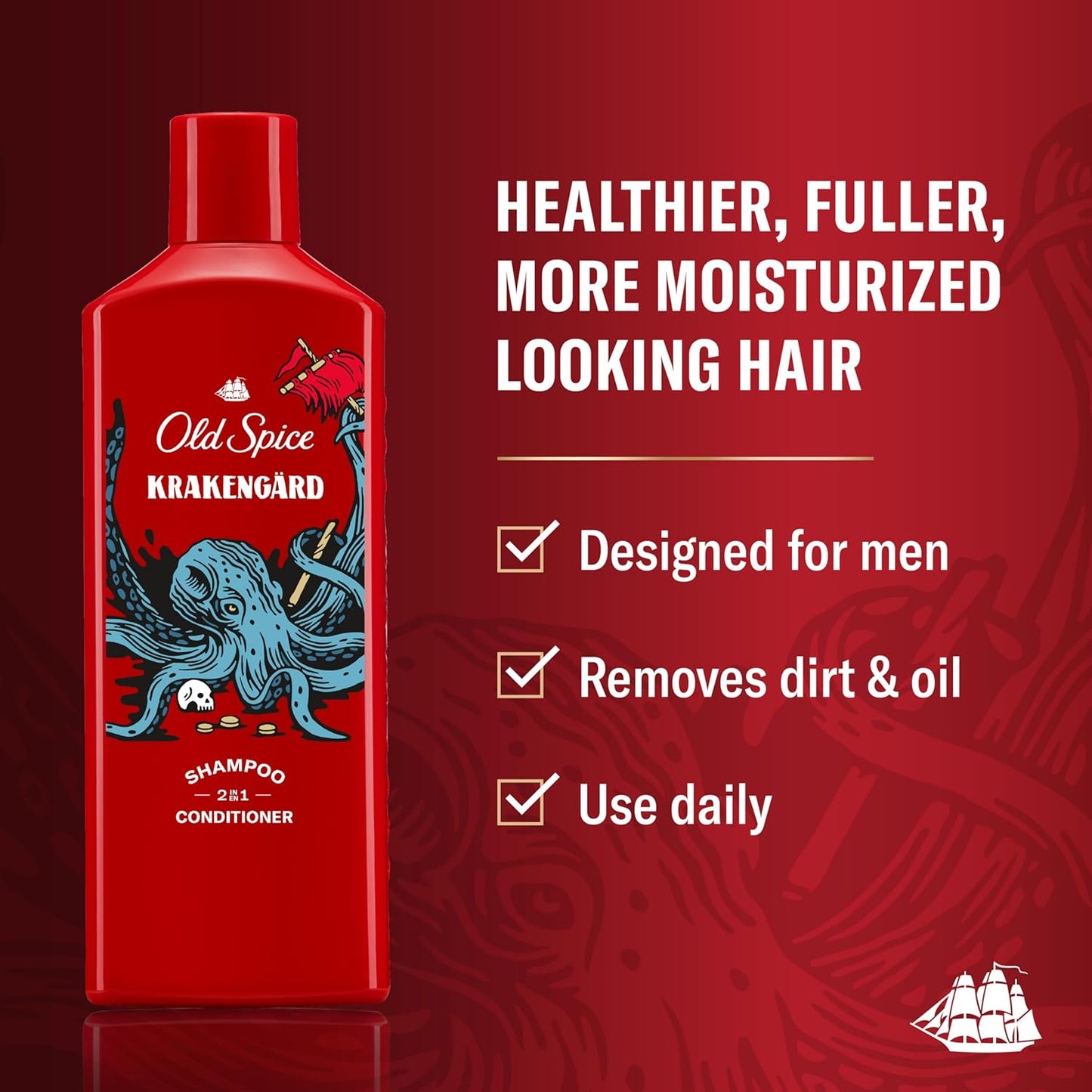 Old Spice Mens 2-in-1 Shampoo and Conditioner Set, Krakengard, For All Hair Types, Healthier, Fuller, More Moisturized Looking Hair, 13.5 fl oz Each (Pack of 6)