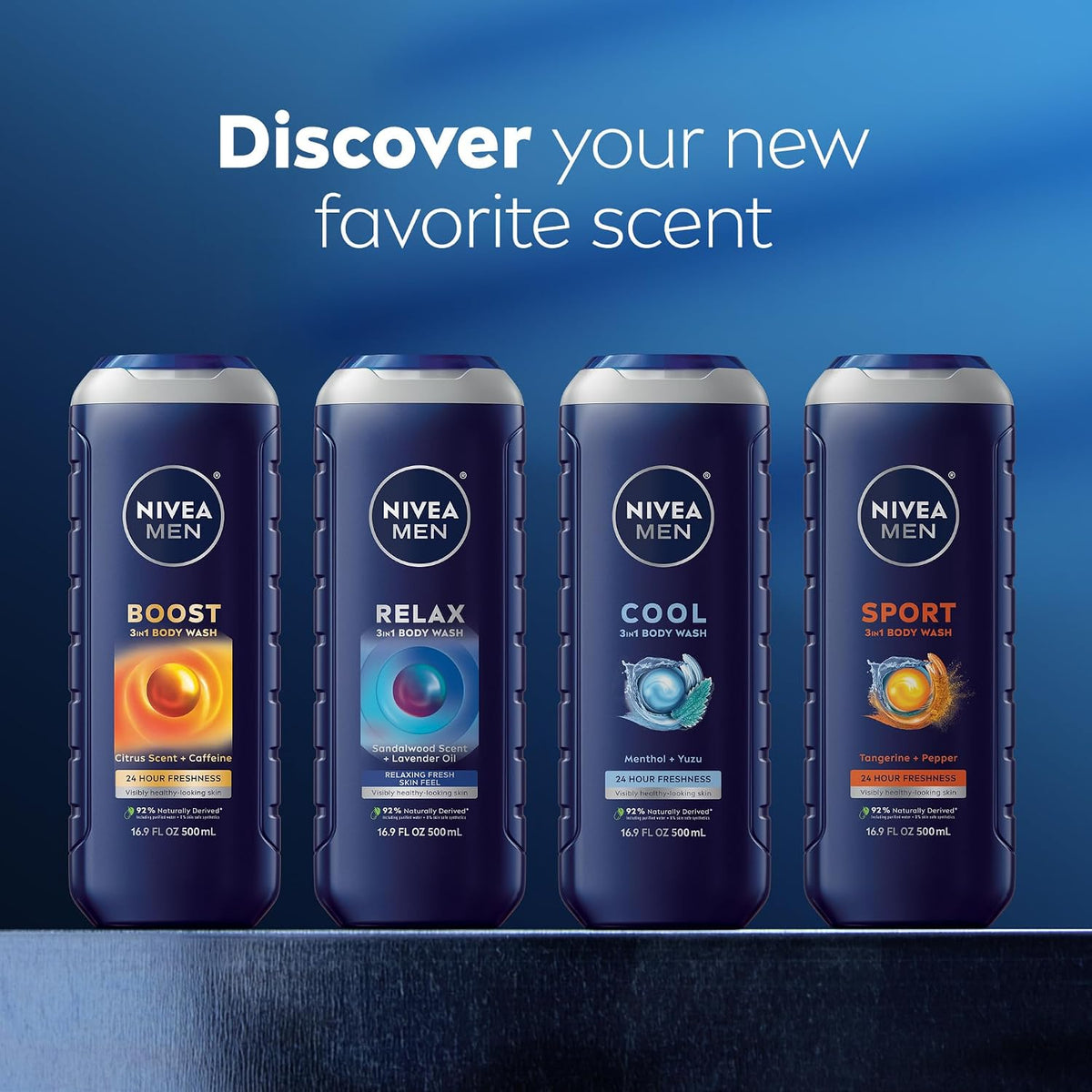 NIVEA MEN Sport 3-in-1 Body Wash, Tangerine and Pepper, 16.9 FL OZ