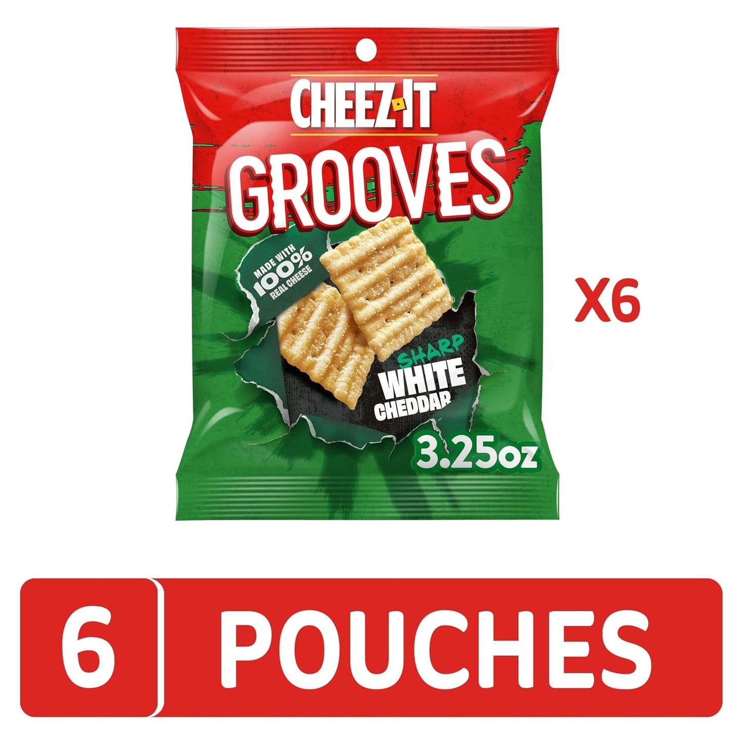 Cheez-It Grooves Crunchy Cheese Crackers, Snack Crackers, Lunch Snacks, Sharp White Cheddar (6 Pouches)
