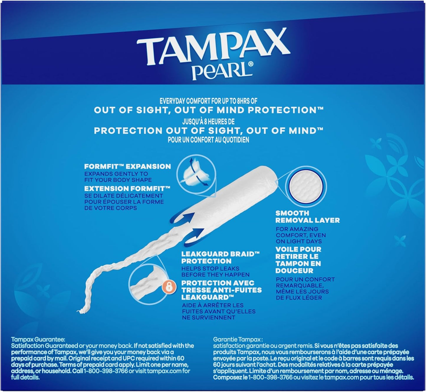Tampax Pearl Tampons for Women, with LeakGuard Braid, Super Absorbency, Unscented, 36 Count