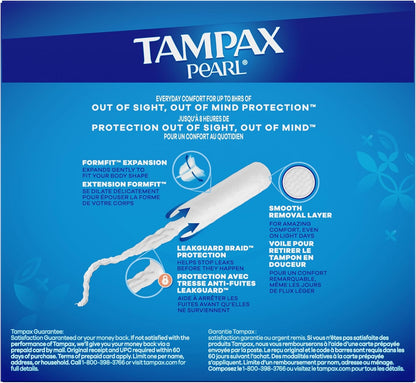 Tampax Pearl Tampons for Women, with LeakGuard Braid, Super Absorbency, Unscented, 36 Count