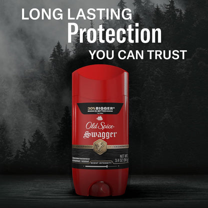 Old Spice Antiperspirant Deodorant for Men, 24/7 Sweat & Odor Protection, 24/7 Lasting Freshness, Invisible Solid, Swagger with Cedarwood Scent, 3.4 oz