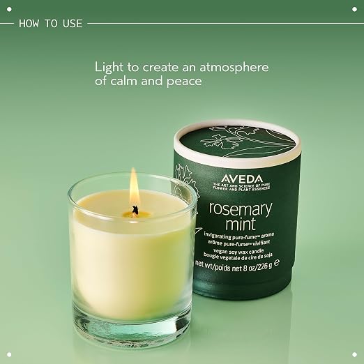 Aveda Rosemary Mint Vegan Soy Wax Candle | Invigorating Aroma of Certified Organic Peppermint, Spearmint, Rosemary | 100% Naturally Derived*