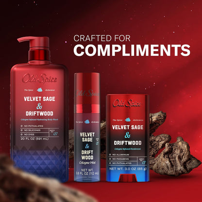 Old Spice Aluminum Free Deodorant for Men, The Spice Alchemist Collection, 24/7 Cologne Infused Scent, No Trade Off Formula, Free of Parabens & Phthalates, Velvet Sage + Drift Wood Scent, 3.0 oz