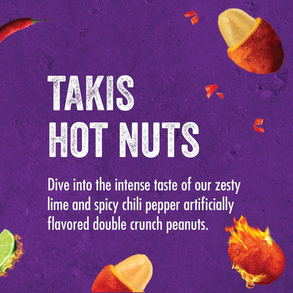 Takis Hot Nuts Flare Double Crunch Peanuts, Chili Pepper and Lime Artificially Flavored Peanuts, 3.2 Ounce Bag