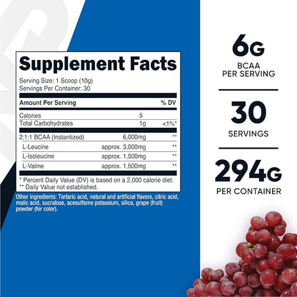 Nutricost BCAA Powder (Grape) 30 Servings, Optimal 2:1:1 Ratio, Vegetarian