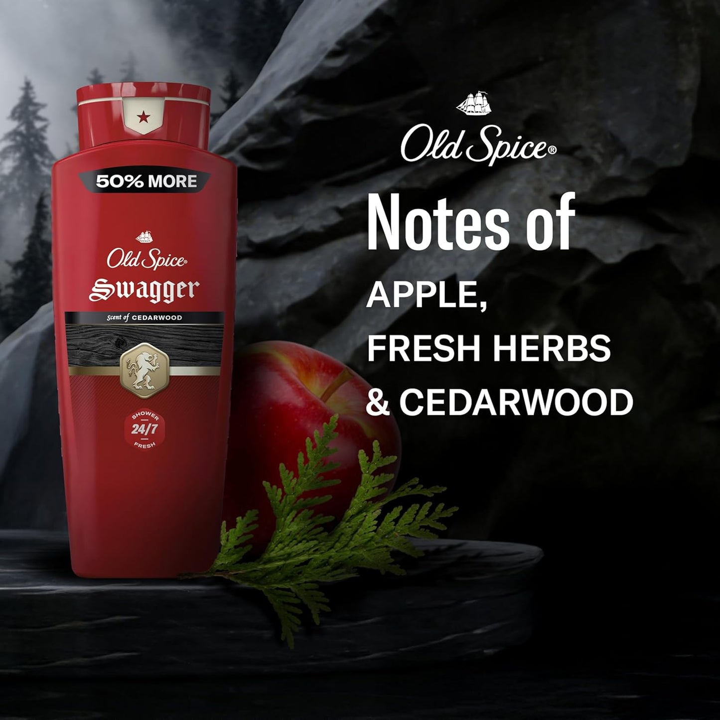 Old Spice Refreshing Body Wash for Men, 3X Defense, 24/7 Shower Fresh with Long Lasting Scent, Red Collection, Swagger with Cedarwood Scent, 24 oz (Pack of 2)
