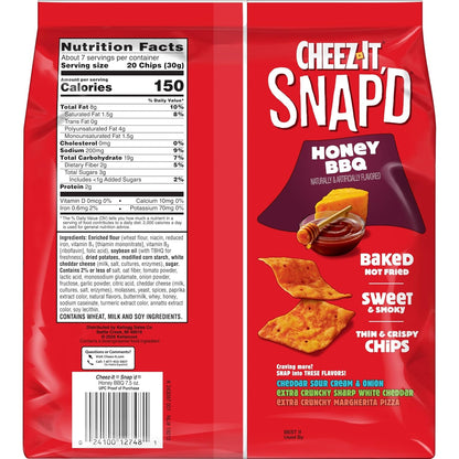 Cheez-It Snap'd Cheesy Baked Chips, Thin Crisps, Lunch Snacks, Honey BBQ (6 Bags)