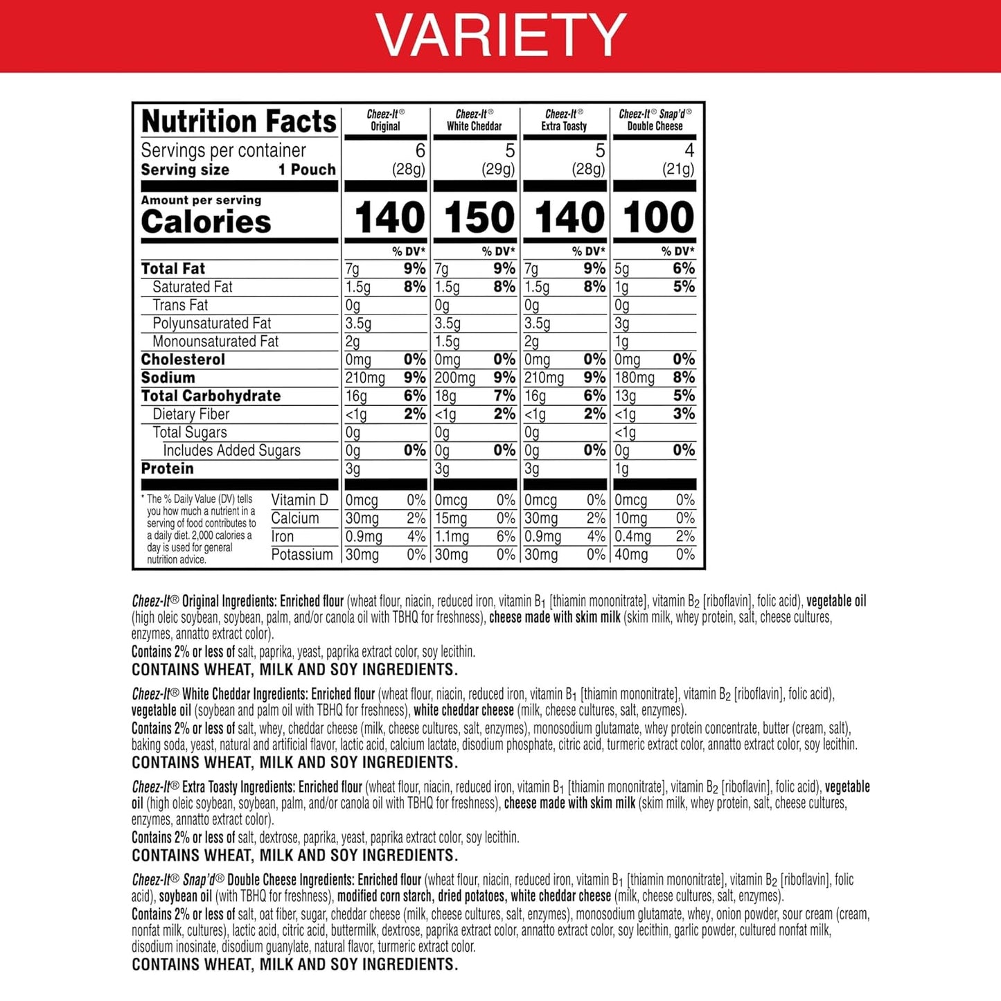 Cheez-It Cheese Crackers, Baked Snack Crackers, Lunch Snacks, Grab n' Go, Variety Pack, 19.1oz Box (20 Packs)