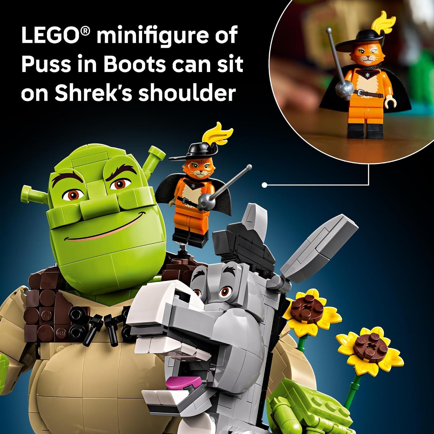 LEGO Shrek: Shrek, Donkey & Puss in Boots 72423 | Collectible Building Set for Adults, Ages 18+, Movie Display for Bedroom or Book Shelf, 1,403 pieces, Gift for Men & Women