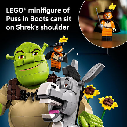LEGO Shrek: Shrek, Donkey & Puss in Boots 72423 | Collectible Building Set for Adults, Ages 18+, Movie Display for Bedroom or Book Shelf, 1,403 pieces, Gift for Men & Women