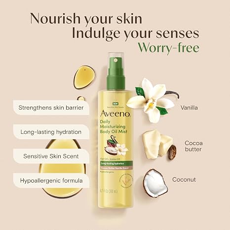 Aveeno Daily Moisturizing Body Oil Mist, Cocoa Butter Vanilla Scent, 6.7 fl. oz