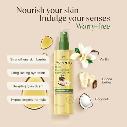 Aveeno Daily Moisturizing Body Oil Mist, Cocoa Butter Vanilla Scent, 6.7 fl. oz