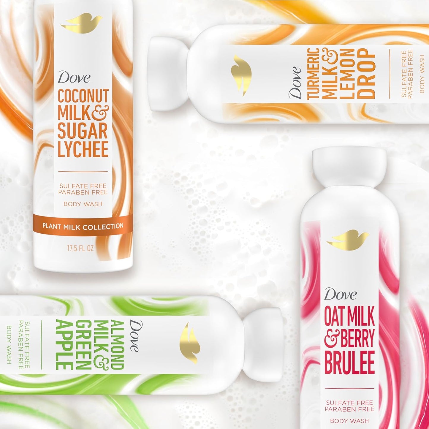 Dove Plant Milk Body Wash Coconut & Lychee, 17.5 fl oz I Plant milk body wash with coconut milk blend and tropical lychee scent for soft, moisturized and healthy-looking skin