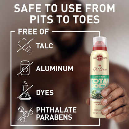 Old Spice Whole Body Deodorant Spray for Men, Aluminum Free, Aloe + Rain Scent, 24/7 Odor Protection, 24/7 Lasting Freshness, Dermatologist Tested, Gentle on Skin, Safe to Use All Over, 3.5 oz