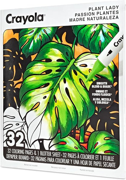 Crayola Plant Lady Adult Coloring Book, 32 Pgs, Alcohol Marker Friendly Paper, Mindfulness & Screen Free Activity for Adults and Plant Parents