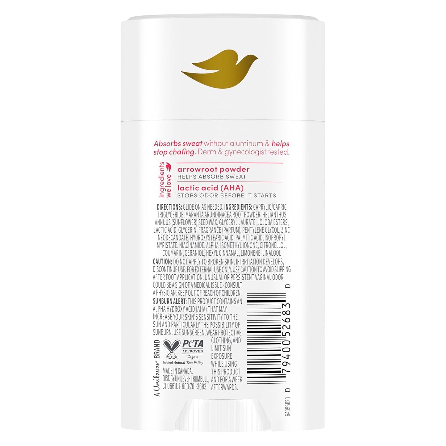 Dove Whole Body Deodorant Stick for Women, Anti-Chafe, Berry Blush, 2.4 oz