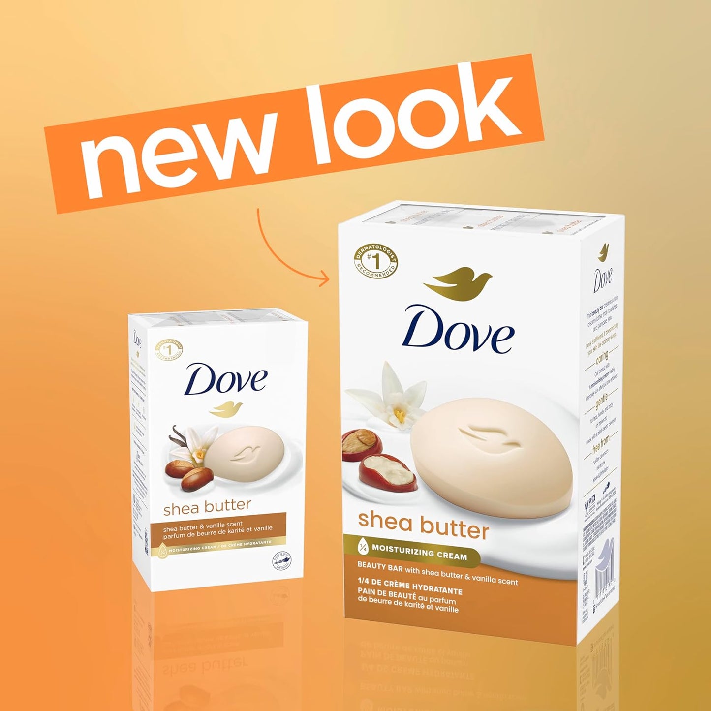 Dove Beauty Bar Soap Shea Butter for Nourished,Radiant Skin,Enriches Skin 3.75 oz,(Pack of 8)
