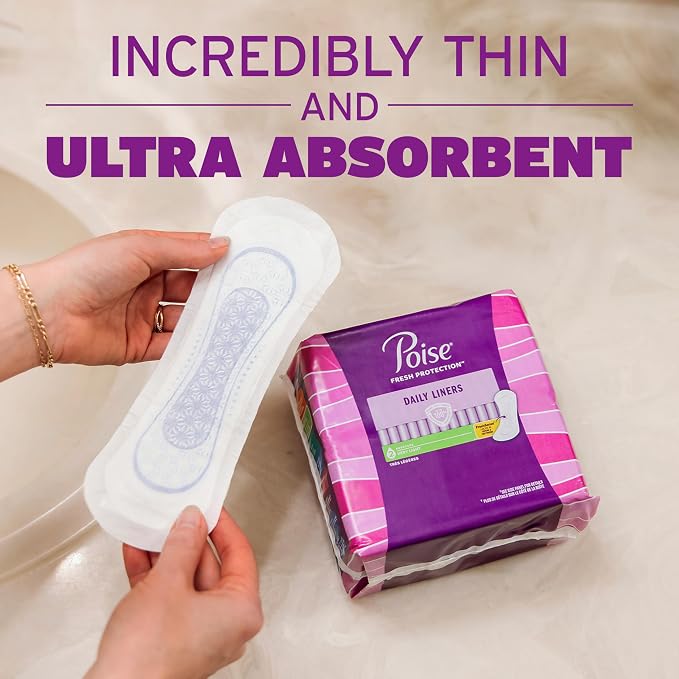 Poise Daily Liners, Incontinence Panty Liners for Bladder Leaks, 2 Drop Very Light Absorbency, Regular Length, 126 Count of Pantiliners, Packaging May Vary