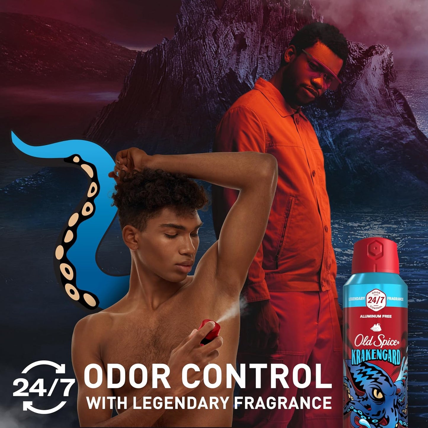 Old Spice Aluminum Free Body Spray for Men, 24/7 Odor Protection, 24/7 Lasting Fragnance & Freshness, Cologne Quality Scent, Krakengard with Deep Ocean Scent, 5.1 oz (Pack of 2)