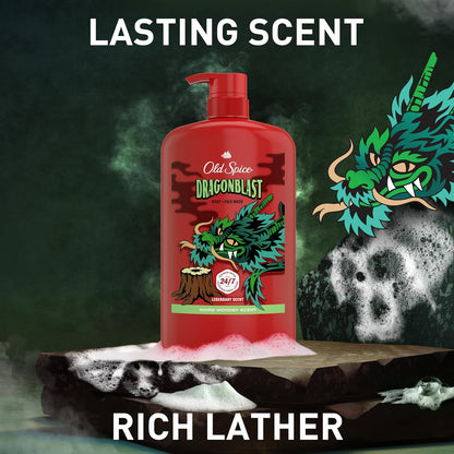 Old Spice Cleansing Body Wash for Men, 3X Defense, 24/7 Shower Fresh with Lasting Scent, 2-in-1 Body & Face Wash, Dragonblast Scent, 33.4 (Pack of 4)