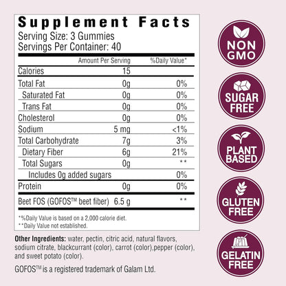 Country Farms Fiber Care Prebiotic Gummies, 6g of Fiber Per Serving, FOS from Beets, Digestive Health, Supports Regularity, Mixed Fruit Flavor
